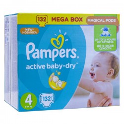Подгузники 132 шт. Pampers актив беби драй макси 8-14 кг