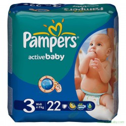 Подгузники 22 шт. Pampers актив беби миди 4-9 кг р. 3