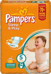 Подгузники 74 шт. Pampers слип энд плей джуниор ромашка 11-25 кг р. 5