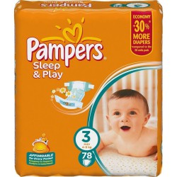 Подгузники 78 шт. Pampers слип энд плей миди ромашка 4-9 кг р. 3